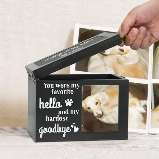 Wooden Dog Ashes Memorial Photo Box